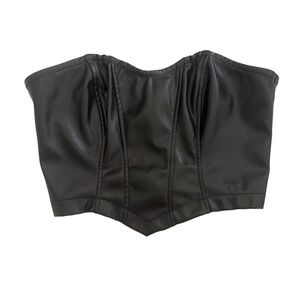 SHEIN Black Faux Leather Corset Top Bustier XS Baddie Goth Punk Whimsigoth Edgy